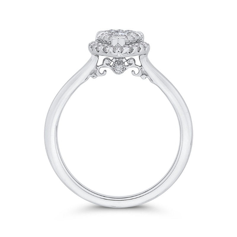 Round Diamond Pear Shape Halo Engagement Ring in 14K White Gold