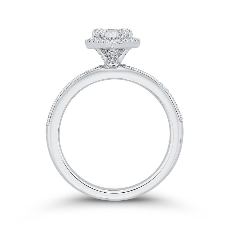 Round Diamond Pear Shape Halo Engagement Ring in 14K White Gold