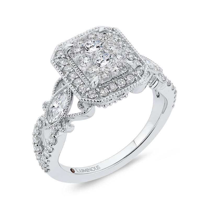 Round Diamond Halo Engagement Ring in 14K White Gold