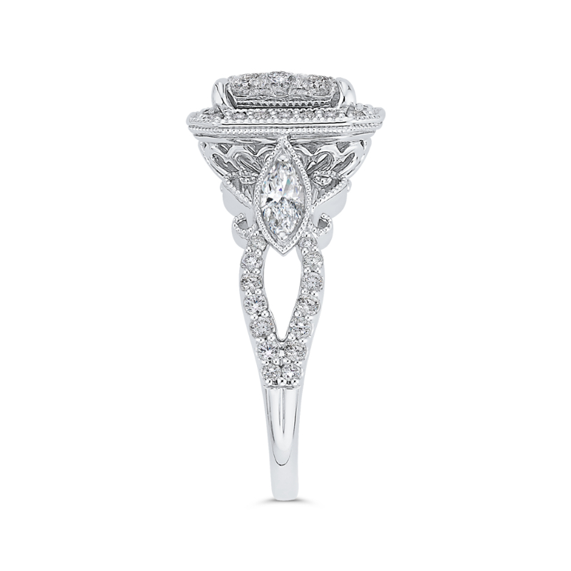 Round Diamond Halo Engagement Ring in 14K White Gold
