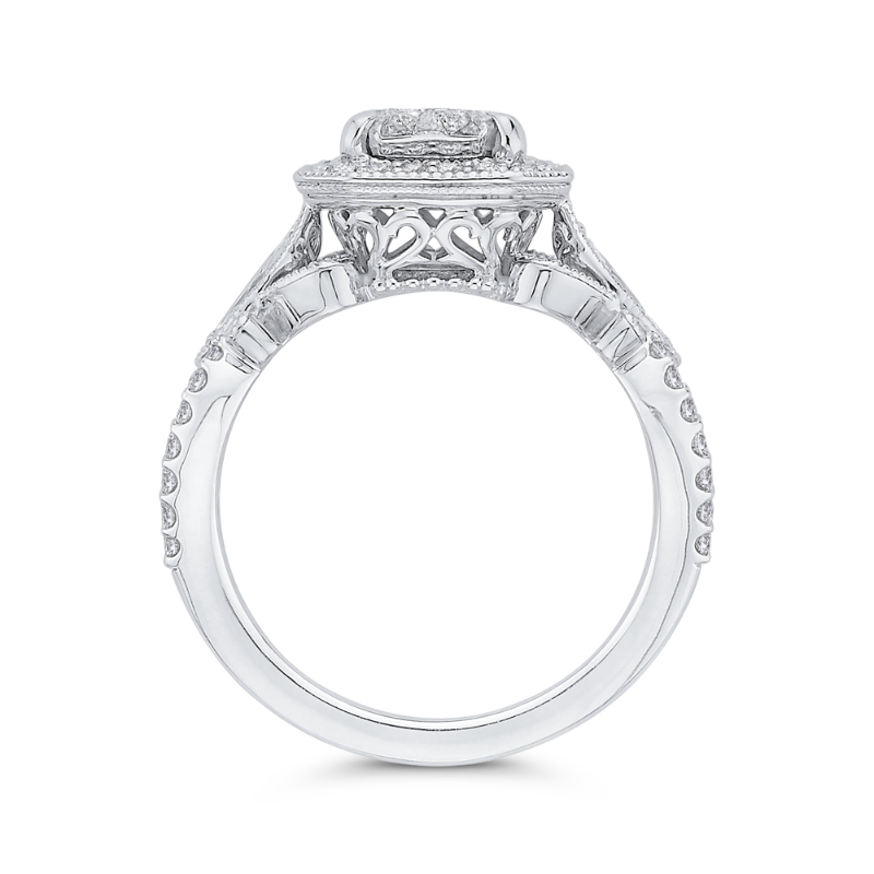 Round Diamond Halo Engagement Ring in 14K White Gold