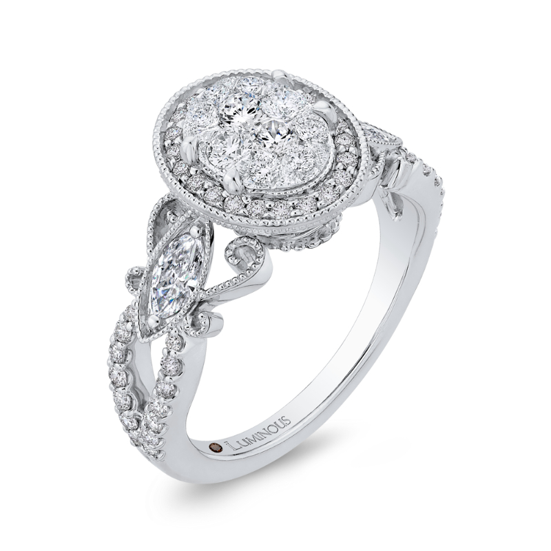 Diamond Oval Shape Halo Engagement Ring in 14K White Gold