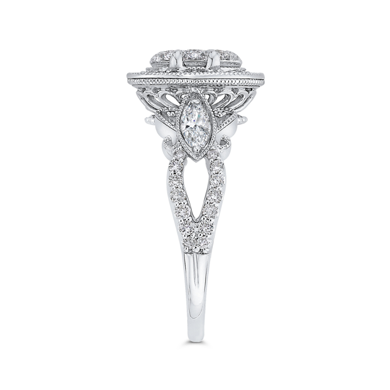 Diamond Oval Shape Halo Engagement Ring in 14K White Gold