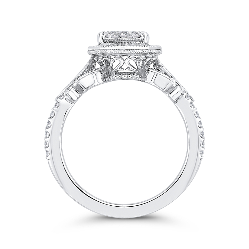 Diamond Oval Shape Halo Engagement Ring in 14K White Gold
