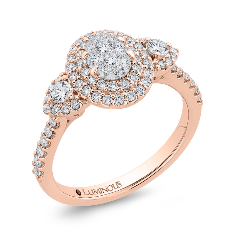 Round Diamond Double Halo Engagement Ring in 14K Two Tone Gold