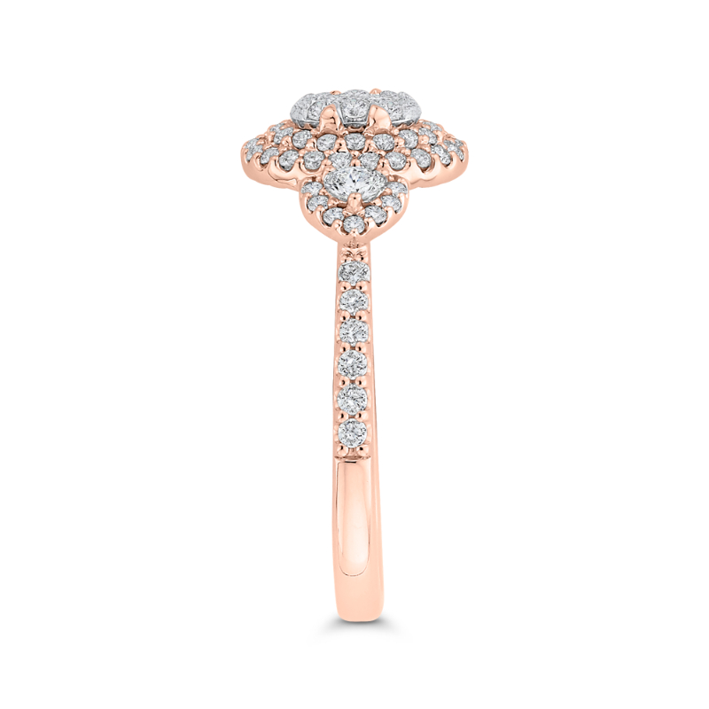 Round Diamond Double Halo Engagement Ring in 14K Two Tone Gold