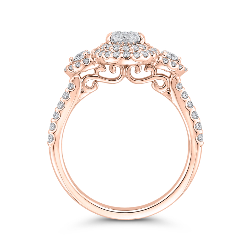 Round Diamond Double Halo Engagement Ring in 14K Two Tone Gold