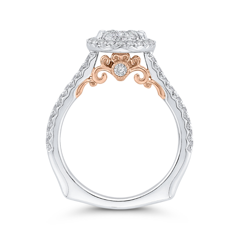 Diamond Oval Shape Halo Engagement Ring in 14K Two Tone Gold