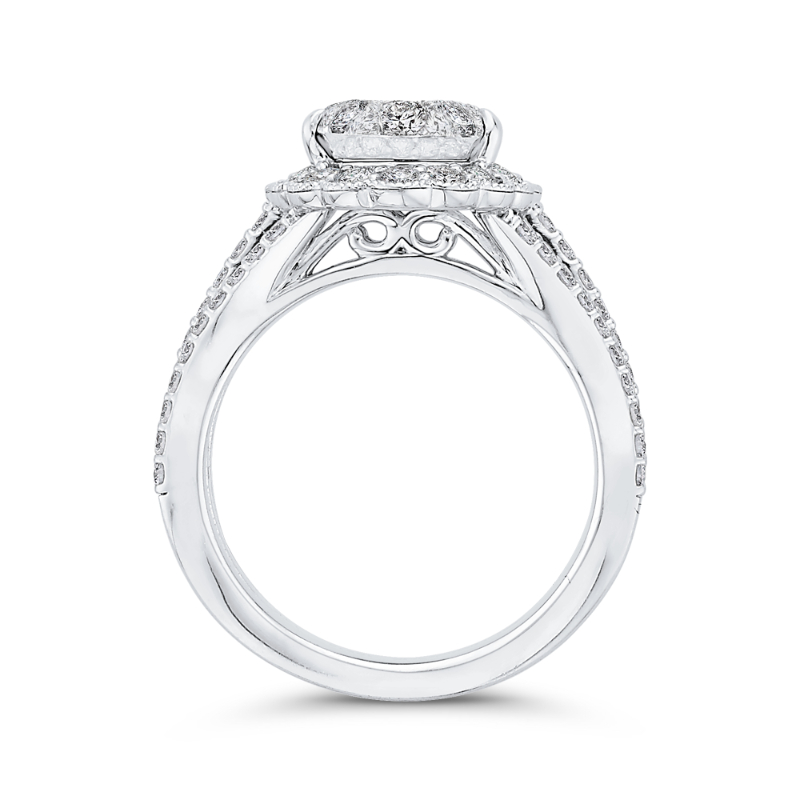 Diamond Halo Engagement Ring in 14K White Gold