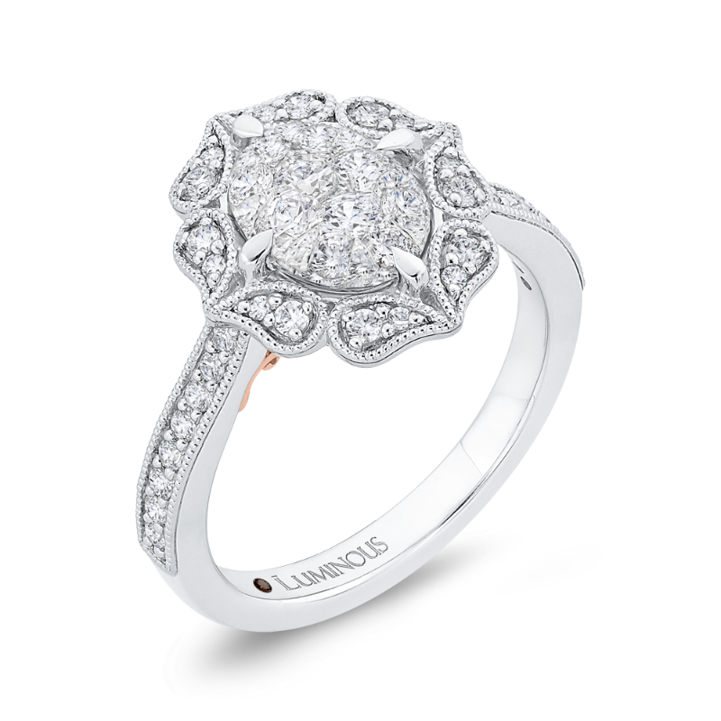Round Diamond Flower Engagement Ring in 14K White Gold