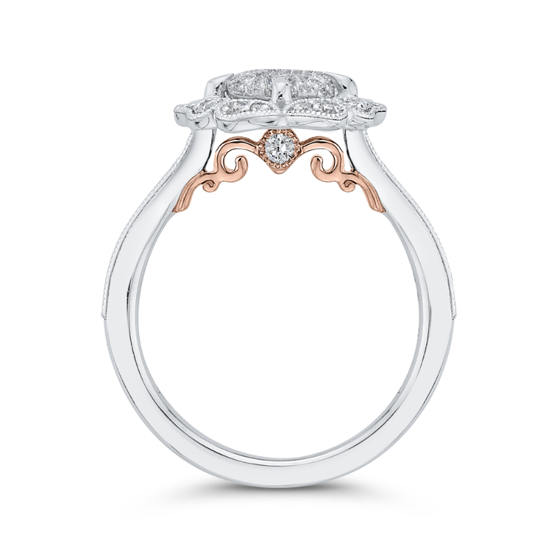 Round Diamond Flower Engagement Ring in 14K White Gold