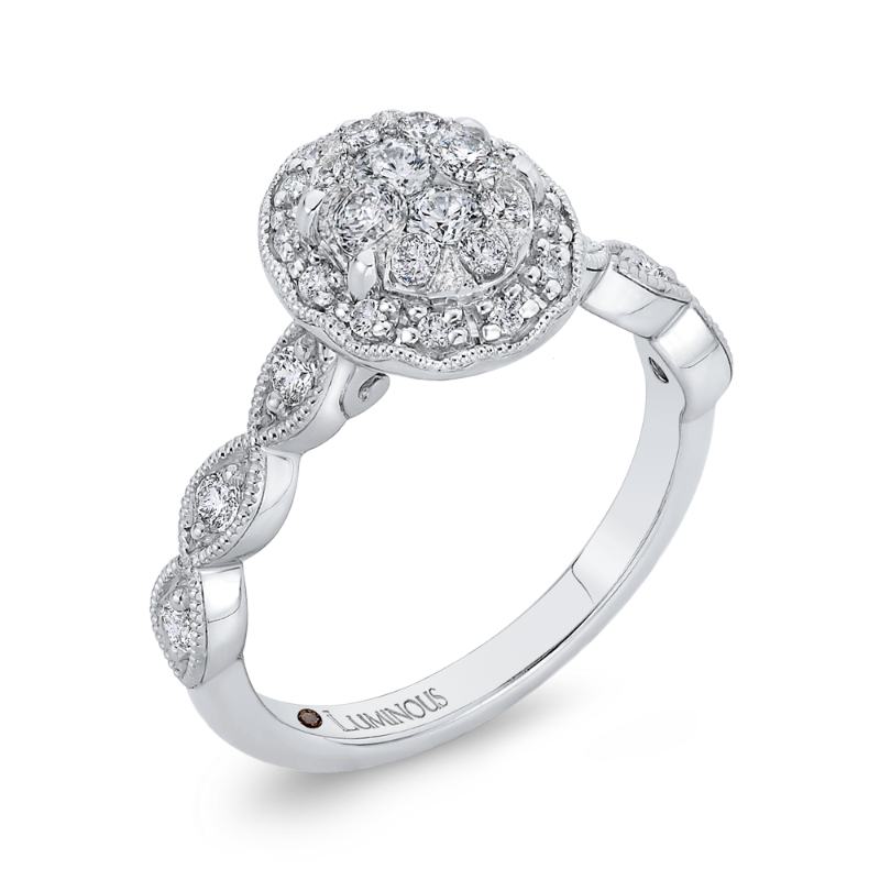 Round Diamond Halo Engagement Ring in 14K White Gold