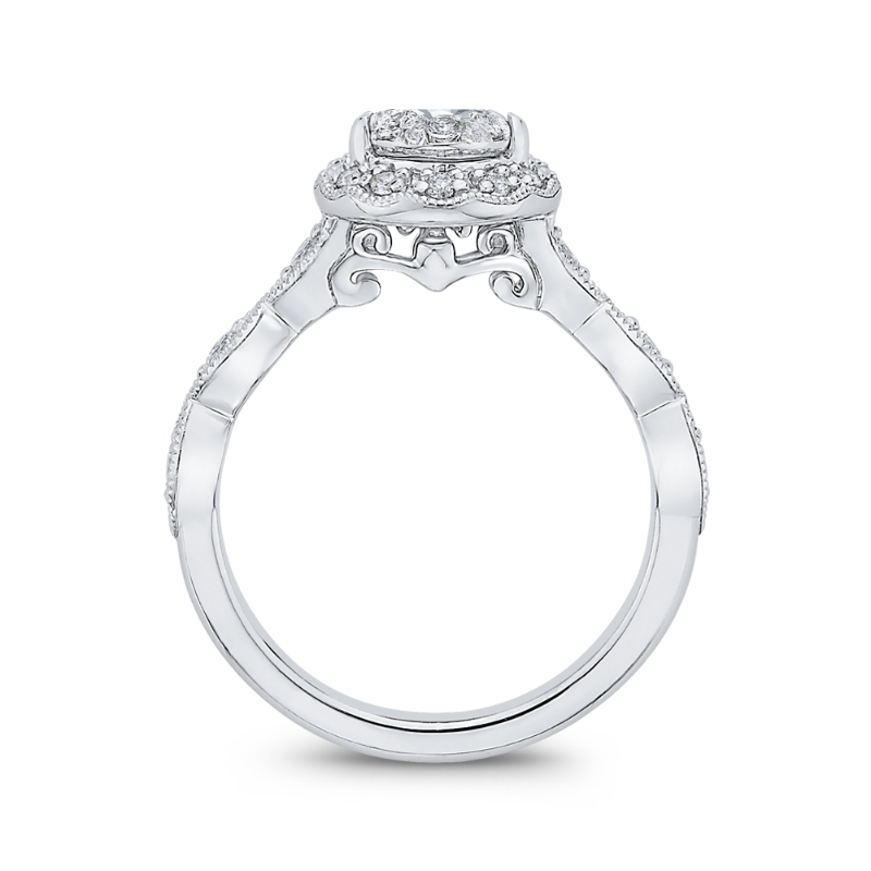 Round Diamond Halo Engagement Ring in 14K White Gold