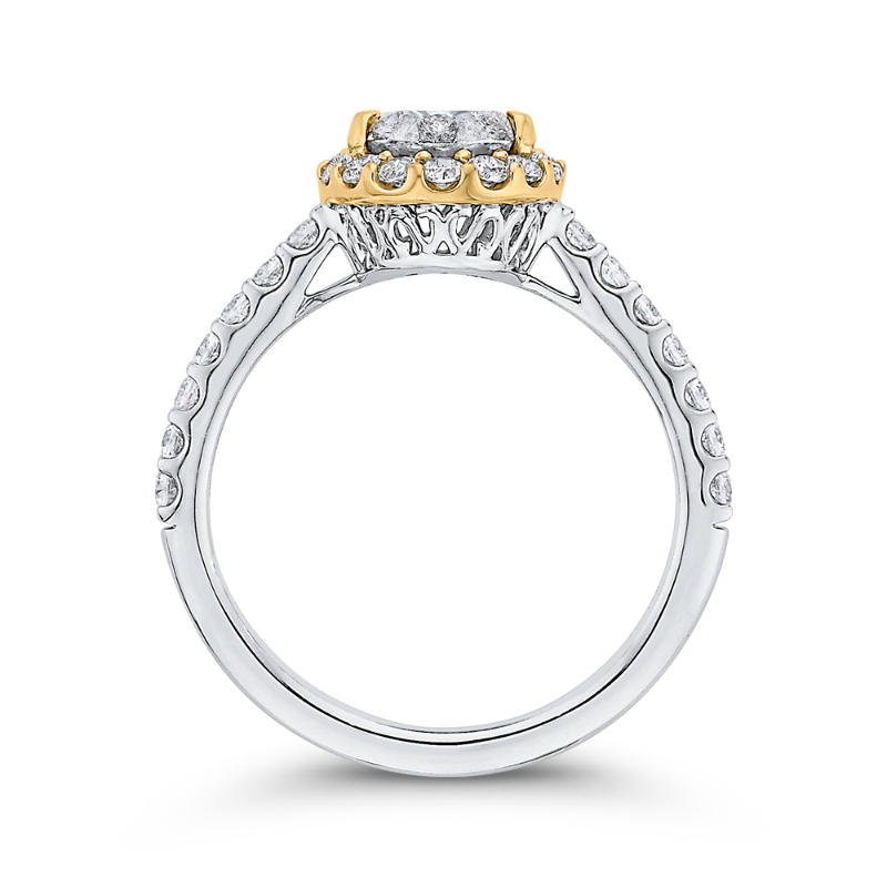 Round Diamond Halo Engagement Ring in 14K Two Tone Gold