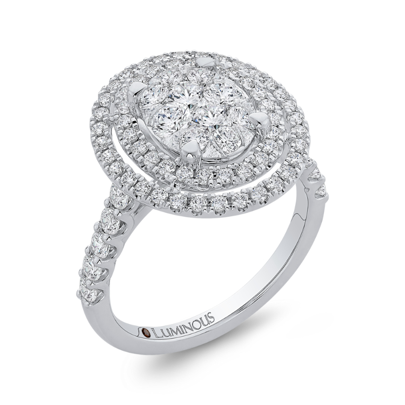 Round Diamond Double Halo Engagement Ring in 14K White Gold