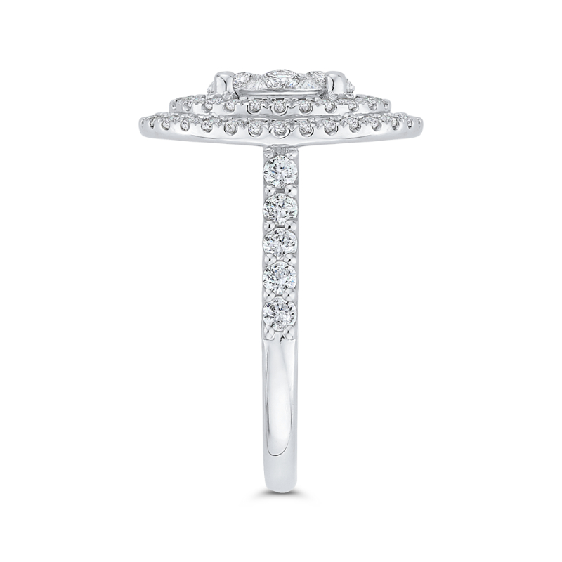 Round Diamond Double Halo Engagement Ring in 14K White Gold