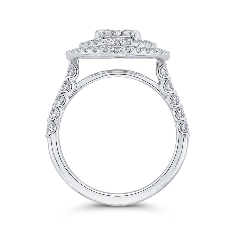 Round Diamond Double Halo Engagement Ring in 14K White Gold