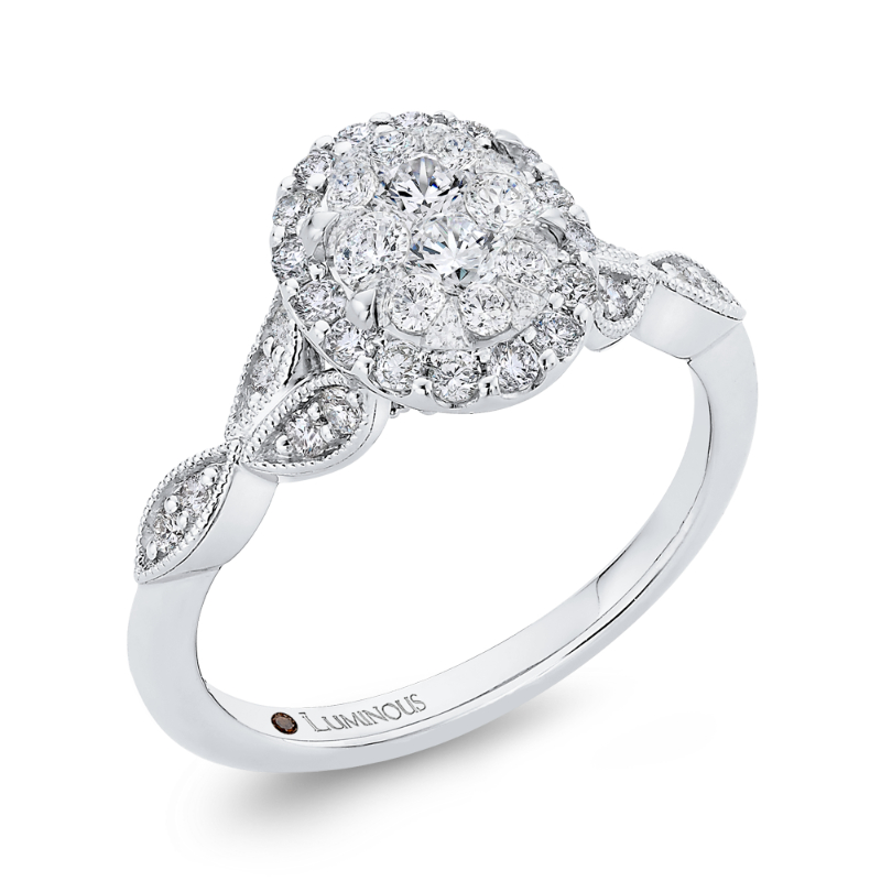 Round Diamond Halo Engagement Ring in 14K White Gold