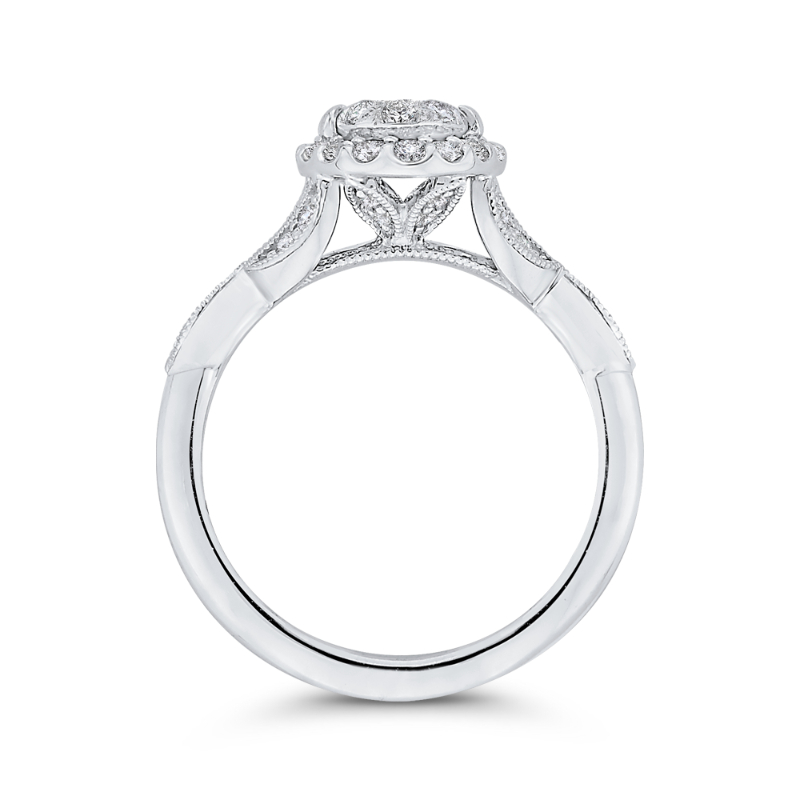Round Diamond Halo Engagement Ring in 14K White Gold