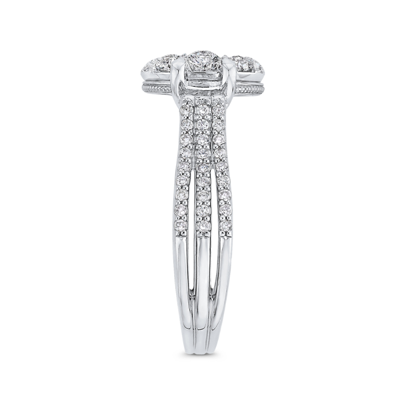 Round & Baguette Cut Diamond Engagement Ring in 14K White Gold