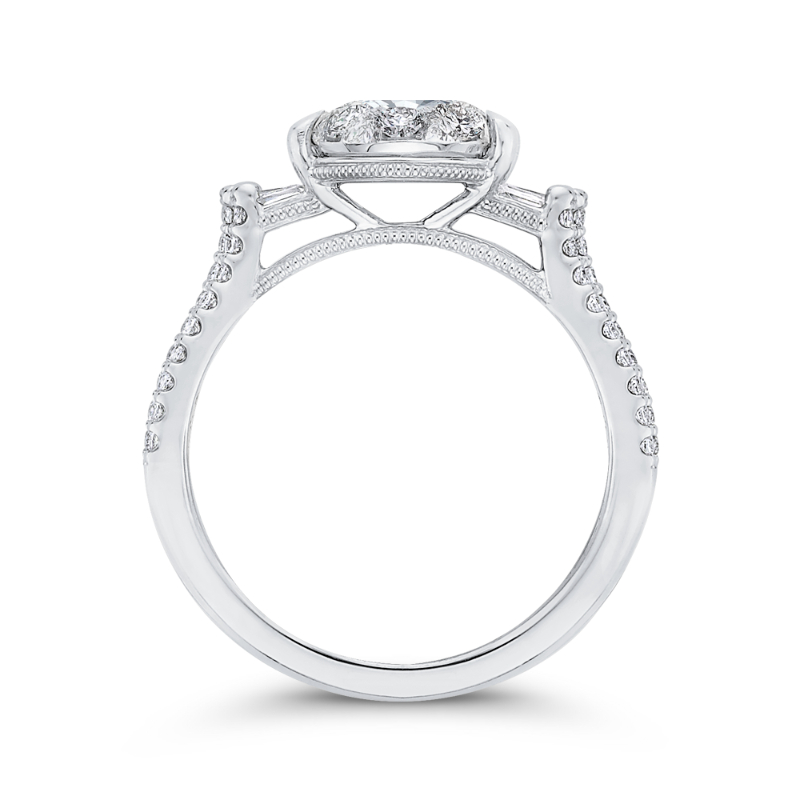 Round & Baguette Cut Diamond Engagement Ring in 14K White Gold