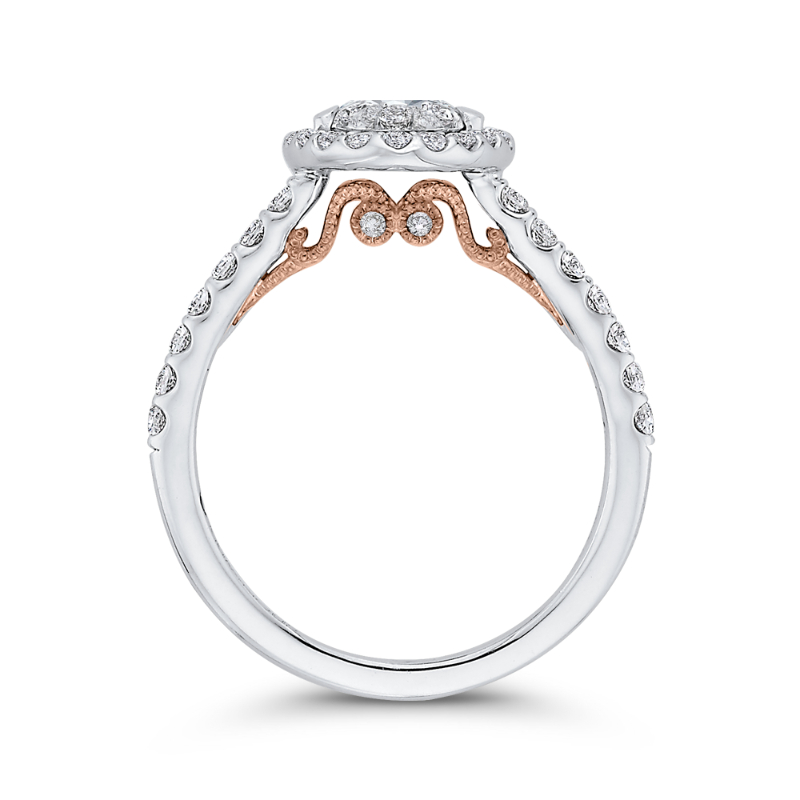 Round Diamond Halo Engagement Ring in 14K Two Tone Gold
