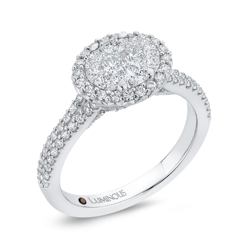 Round Diamond Halo Engagement Ring in 14K White Gold