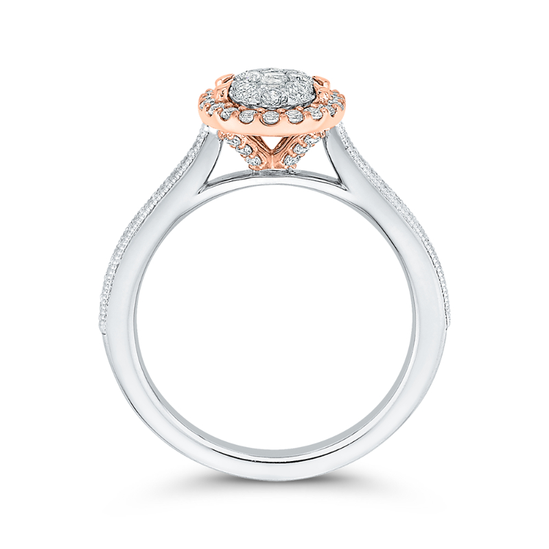Round Diamond Halo Engagement Ring in 14K Two Tone Gold