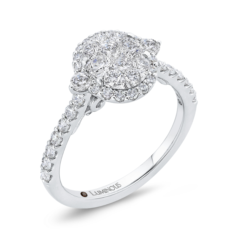 Round Diamond Halo Engagement Ring in 14K White Gold