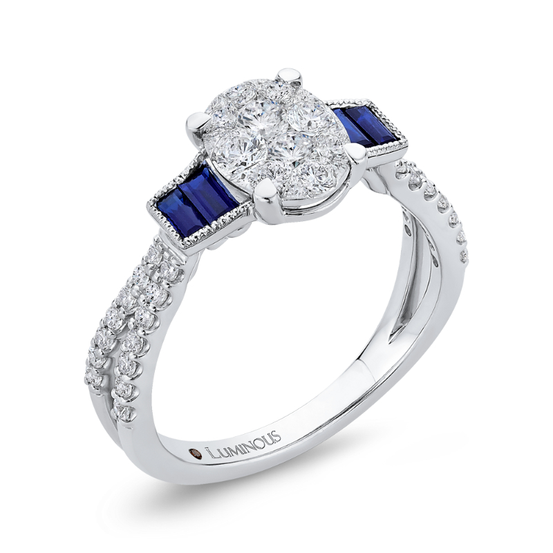 Diamond Engagement Ring with Sapphire in 14K White Gold