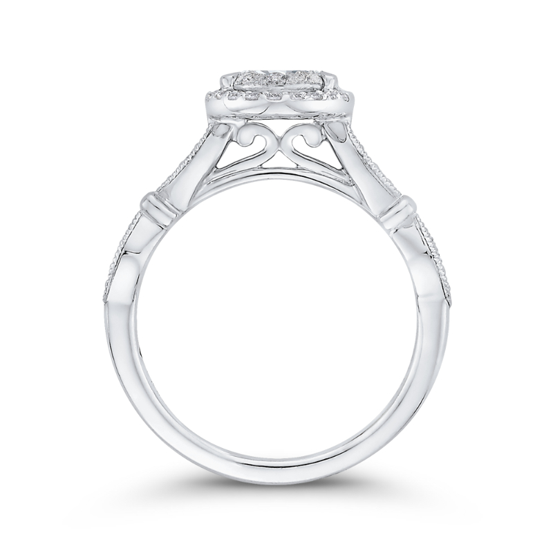 Round Diamond Halo Engagement Ring in 14K White Gold