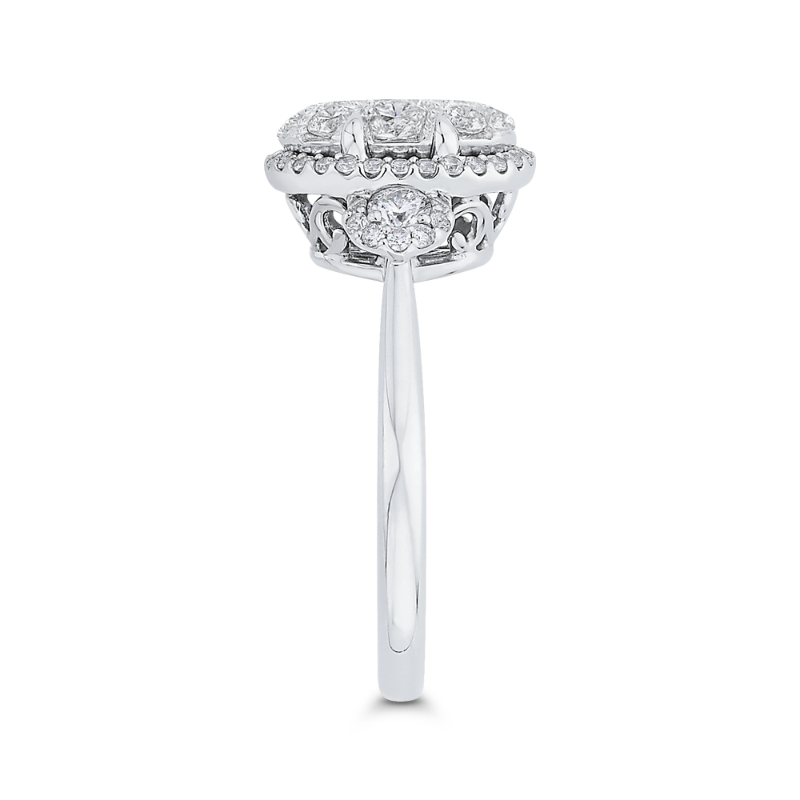 Round Diamond Halo Engagement Ring in 14K White Gold