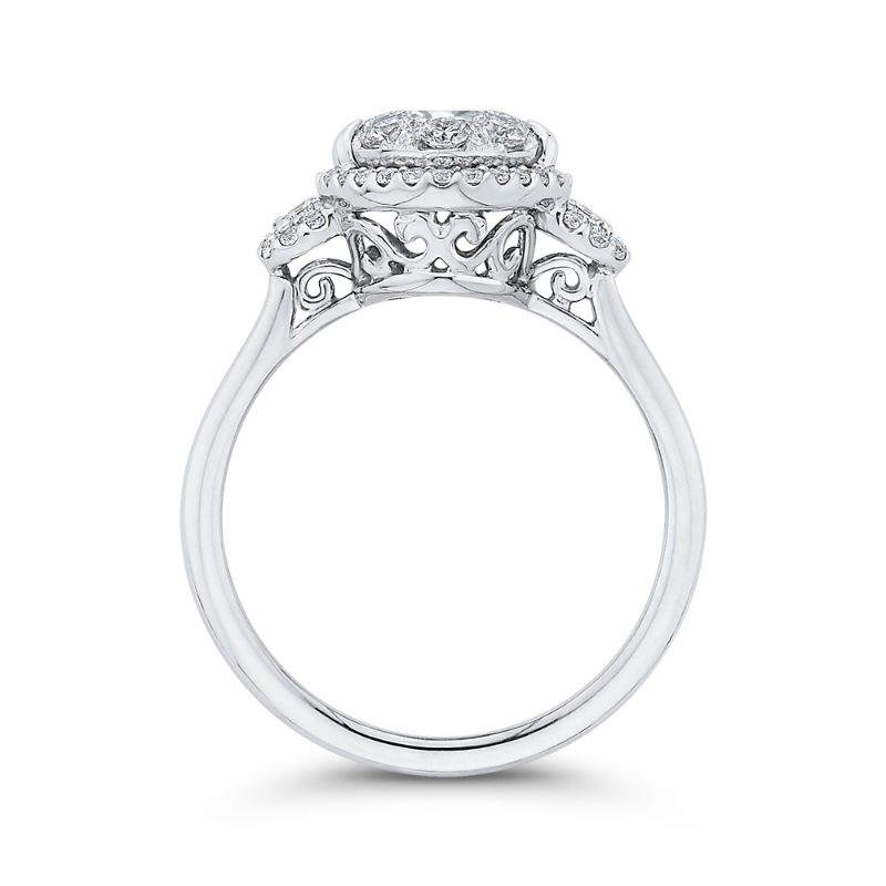 Round Diamond Halo Engagement Ring in 14K White Gold