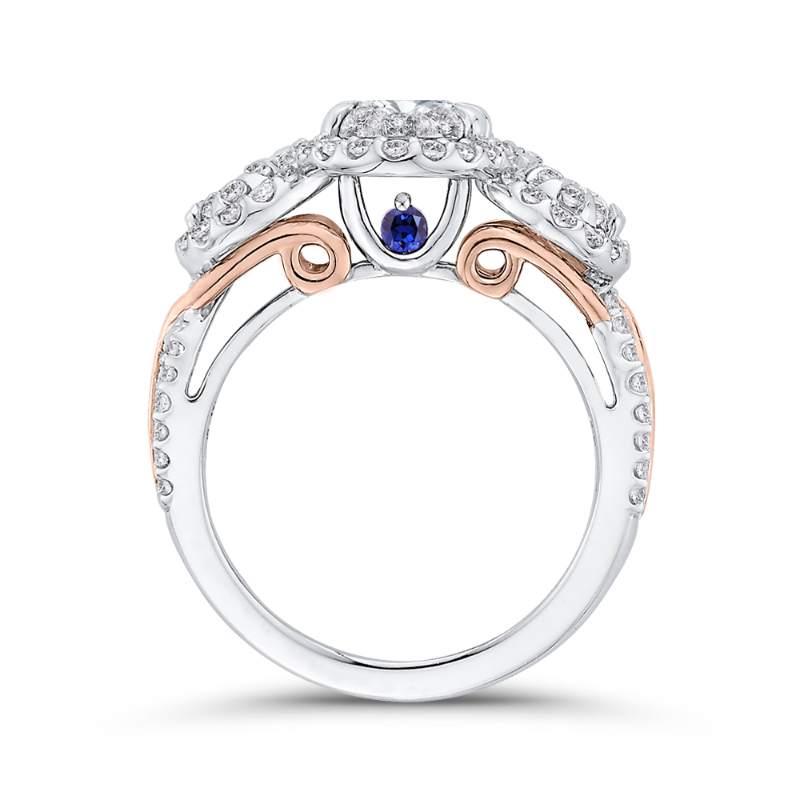 Round Diamond Three-Stone Halo Engagement Ring in 14K Two Tone Gold