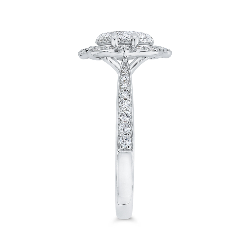 Round Diamond Floral Engagement Ring in 14K White Gold