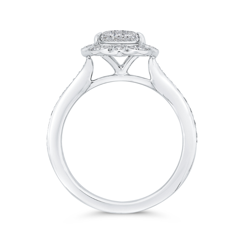 Round Diamond Floral Engagement Ring in 14K White Gold