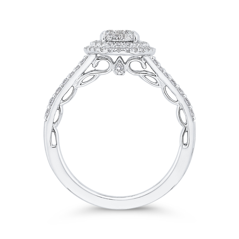 Split Shank Round Diamond Double Halo Engagement Ring in 14K White Gold