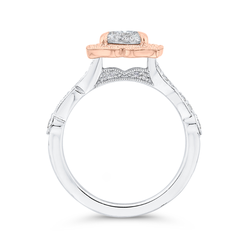 Round Diamond Floral Engagement Ring in 14K Two Tone Gold