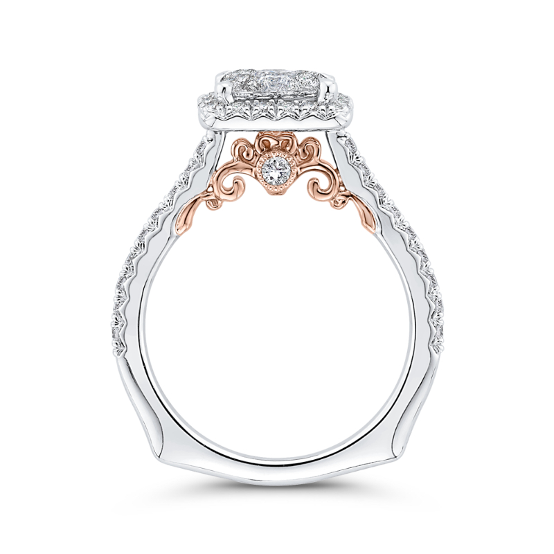 Round Diamond Halo Engagement Ring in 14K Two Tone Gold