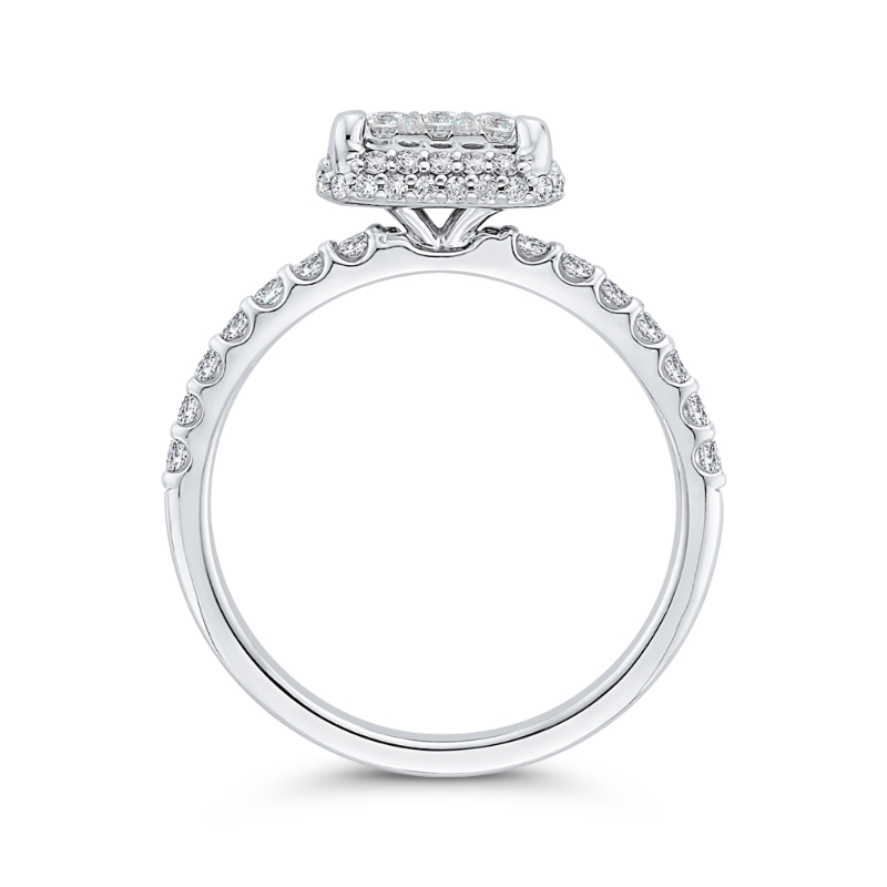 Diamond Princess Shape Halo Engagement Ring in 14K White Gold