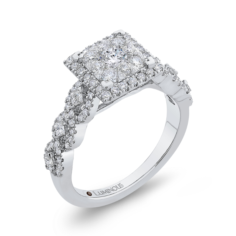 Round Diamond Halo Engagement Ring in 14K White Gold