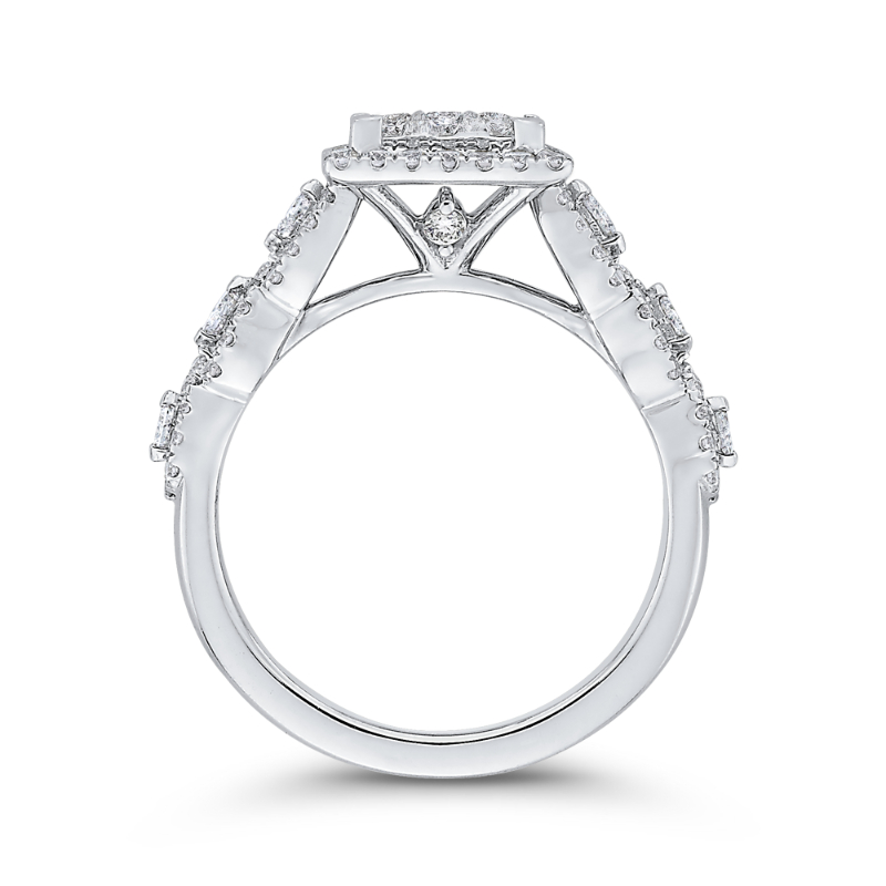 Round Diamond Halo Engagement Ring in 14K White Gold