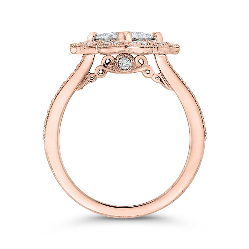 Diamond Flower Shape Engagement Ring in 14K Two Tone Gold