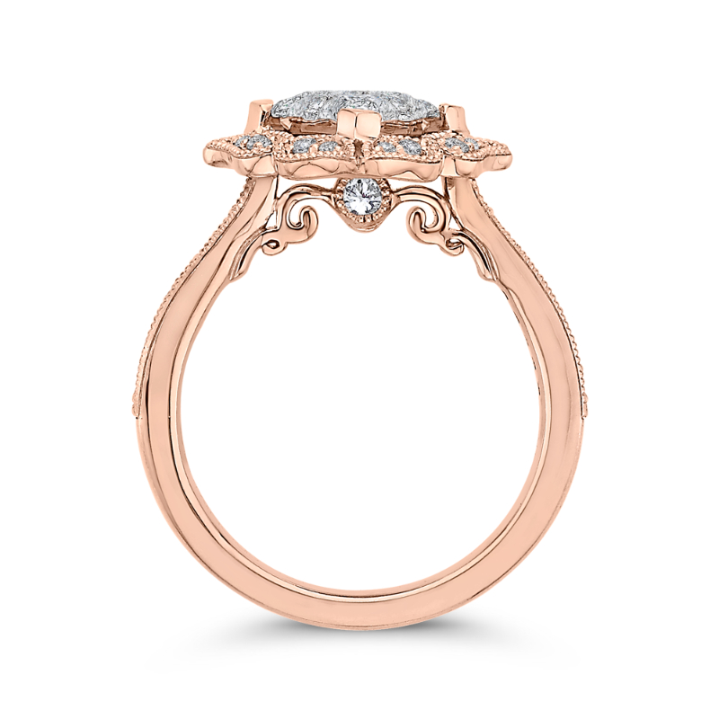 Diamond Flower Shape Engagement Ring in 14K Two Tone Gold