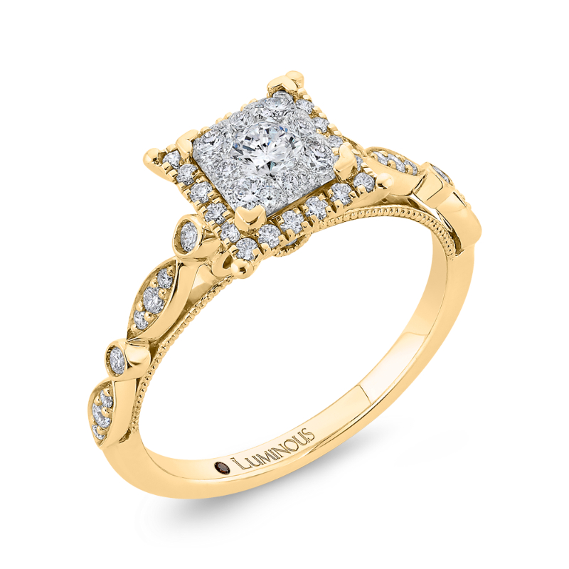 Diamond Halo Engagement Ring in 14K Two Tone Gold
