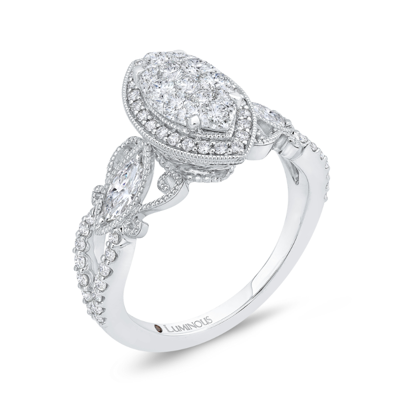 Diamond Halo Engagement Ring in 14K White Gold