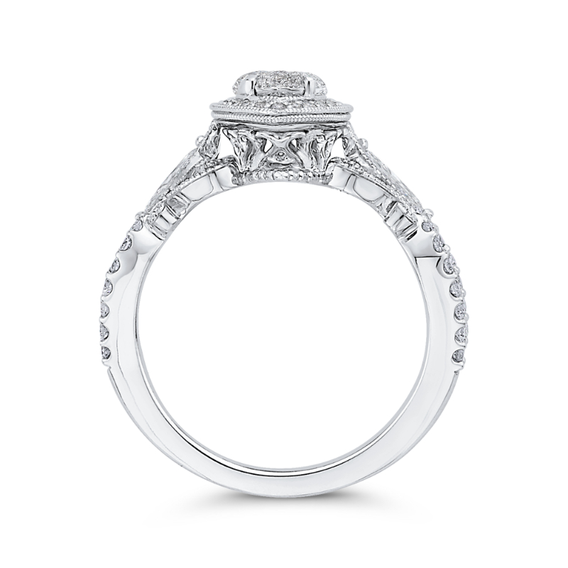 Diamond Halo Engagement Ring in 14K White Gold