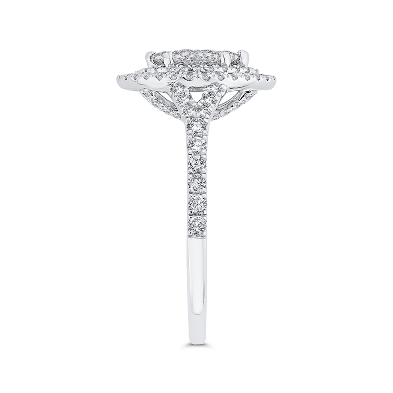 Split Shank Round Diamond Marquise Cut Shape Double Halo Engagement Ring in 14K White Gold