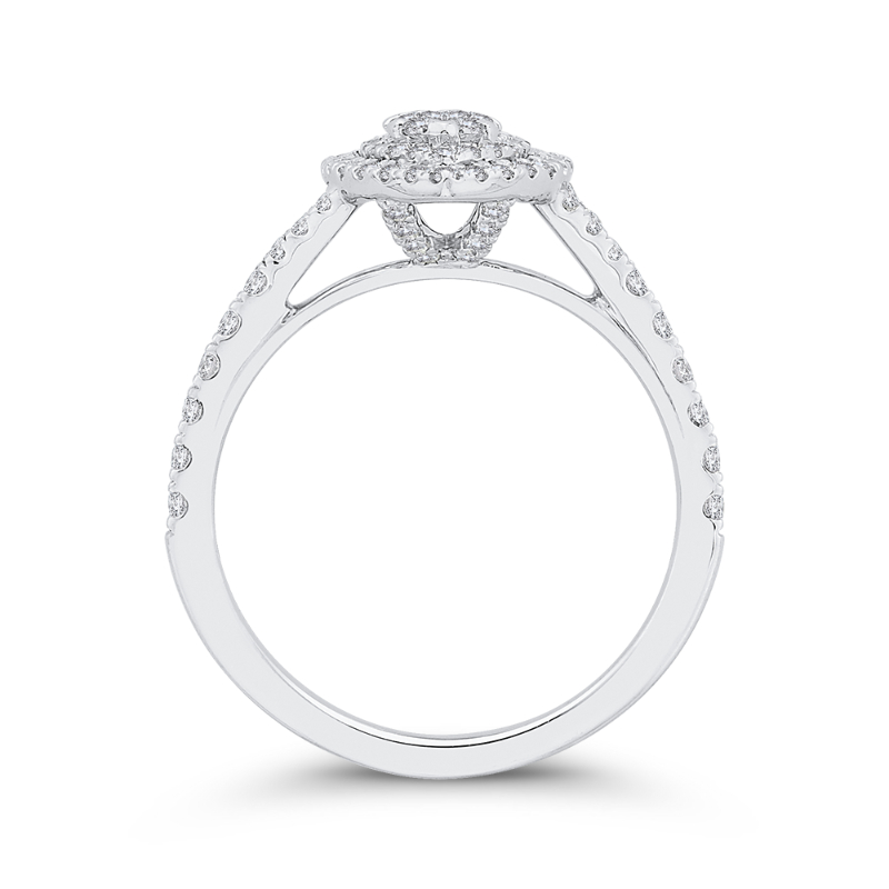 Split Shank Round Diamond Marquise Cut Shape Double Halo Engagement Ring in 14K White Gold