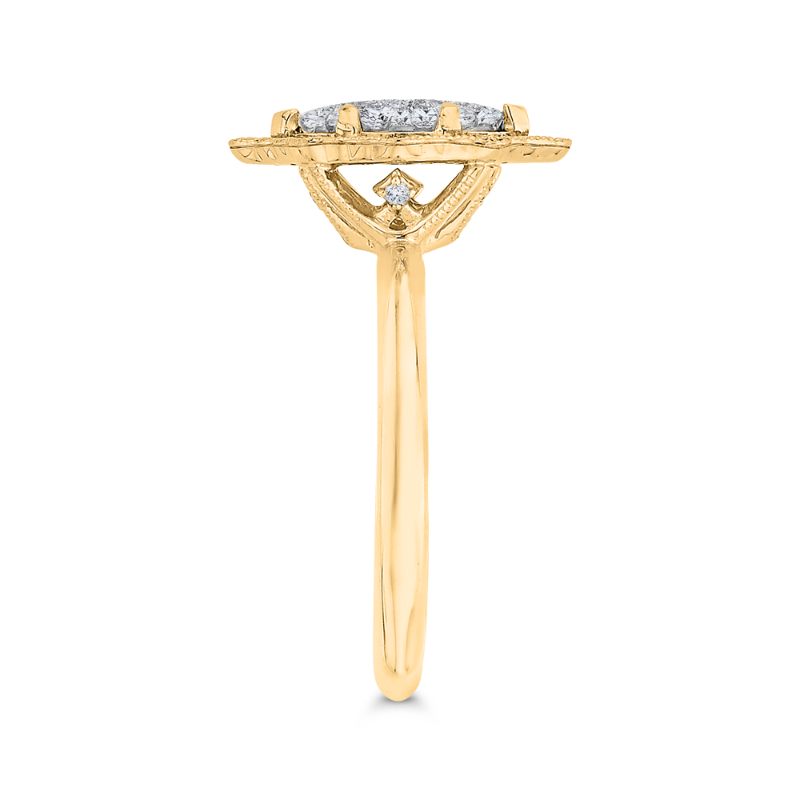 Euro Shank Round Diamond Marquise Cut Shape Halo Engagement Ring in 14K Two Tone Gold